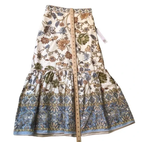 House of Harlow 1960 Skirt Women's XS Cream Floral Elastic Waistband Ruffle Hem - Picture 4 of 5